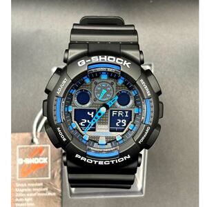 Casio G-Shock GA100-1A2 Men's Black Blue Analog Digital 51mm Watch NIBWT
